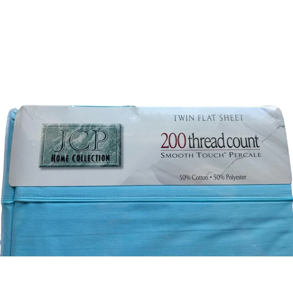 New NOS Vintage JC Penney Aqua TWIN Flat Top Sheet Bedding Spring Summer